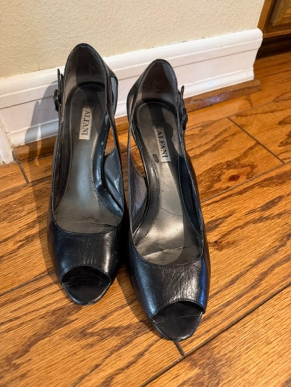 Alfani Black Leather Peep Toe High Heel Pumps Size 8.5